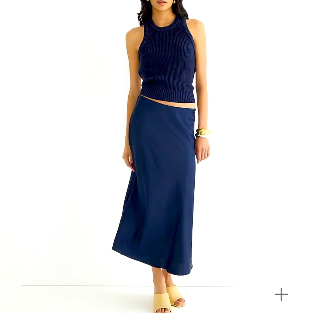 NWT Navy J.Crew silk midi skirt, large